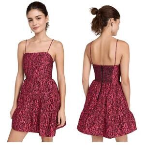 NWT $495 Alice + Olivia Women's Jamila Spaghetti Strap Tiered Mini Dress